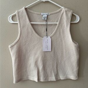 Better Together Womens Boho Cropped Waffle Knit Thermal Tank Top Cream Large NWT